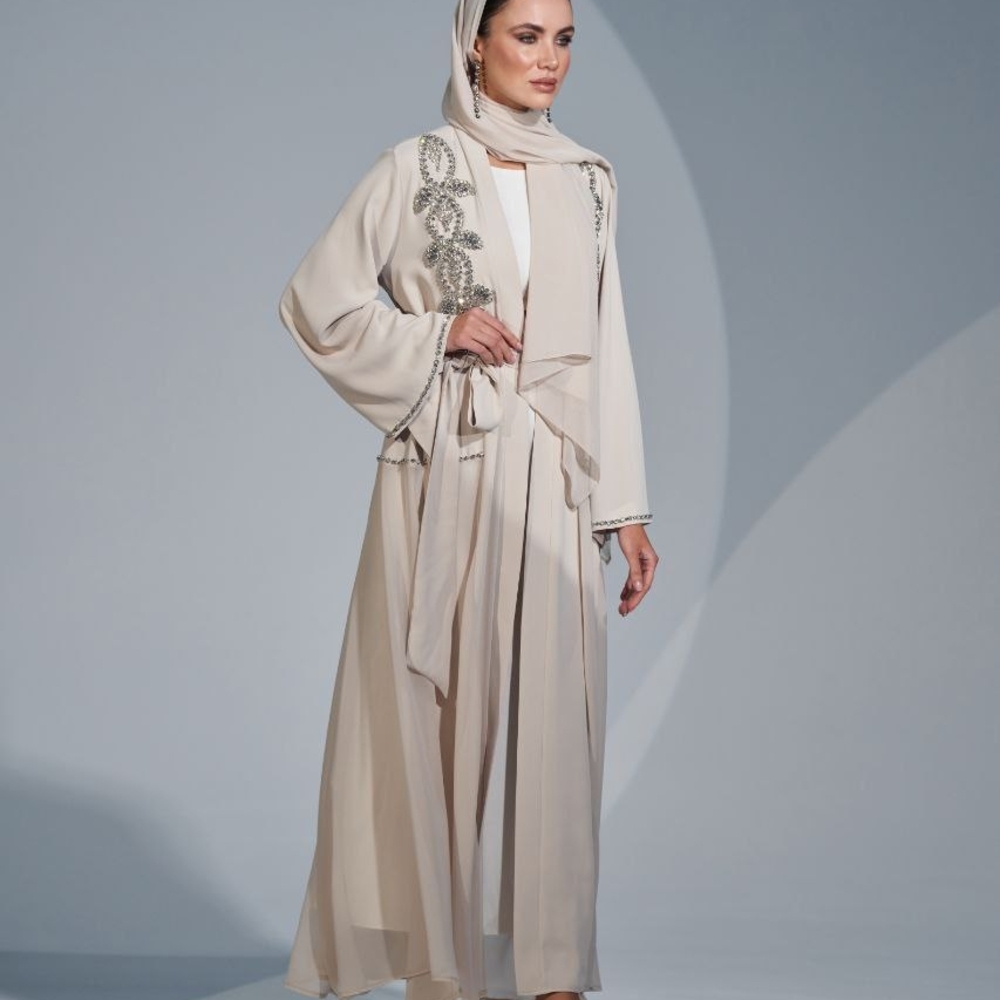 Elegant Cream Embellished Abaya